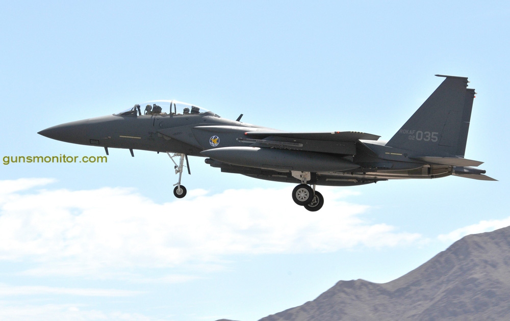 An F-15K Slam Eagle from the Republic of Korea Air Force's 122nd Fighter Squadron arrives at Nellis Air Force Base, Nev. on 5 Aug. to participate in Red Flag 08-4. ROKAF aircraft and crews are participating in their first Red Flag exercise. Red Flag provides a peacetime "battlefield" within which U.S. and allied aircrews train to fight, survive and win. (U.S. Air Force photo by Chief Master Sgt. Gary Emery)